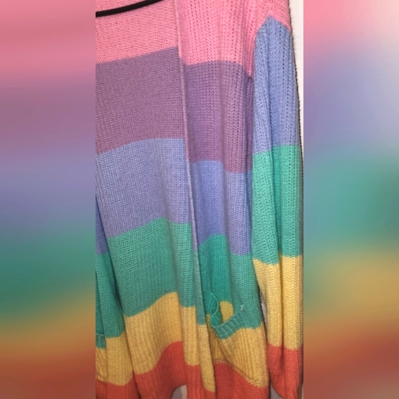 Ultra Flirt Medium Pastel Color Block Long Knit Cardigan - Picture 2 of 9